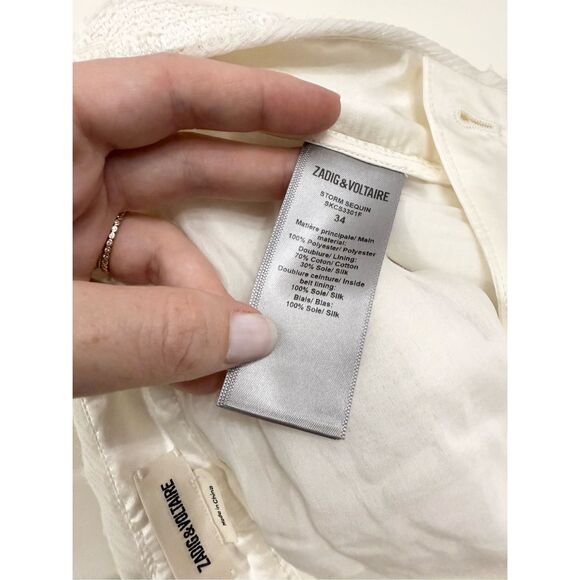 Zadig & Voltaire Womens White Storm Sequin Silk Shorts Size 34 - Picture 4 of 4